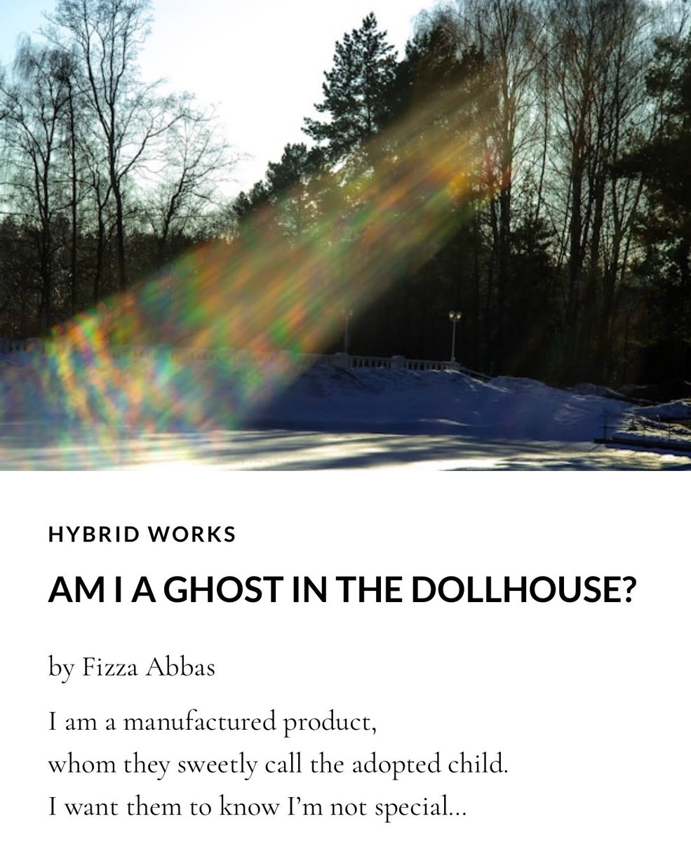 We’re pleased to feature this hybrid piece by Fizza Abbas, “Am I a Ghost in the Dollhouse?” in our Issue 11 of Harpy Hybrid Review, harpyhybridreview.org.
