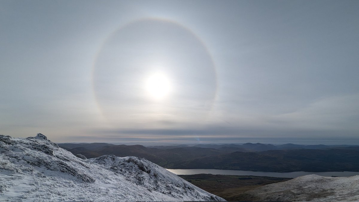 Scot_climber's tweet photo. It was a proper winter day on Ben Lawers and Beinn Ghlas in today's weather window.  With snow and lots of ice above 750m I wore my crampons for the 1st time ever in October for part of the descent.  Also saw my first sun halo at the summit.  
#benlawers #benlawersnnr https://t.co/x73UJEmXhG