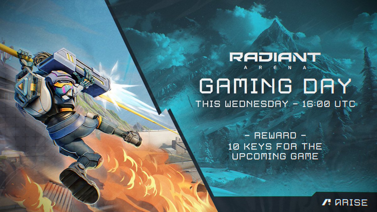 𝗚𝗮𝗺𝗶𝗻𝗴 𝗗𝗮𝘆 𝗼𝗻 𝗔𝗿𝗶𝘀𝗲 ‒‒‒✦🎮

𝗟𝗶𝗸𝗲 𝗮𝗻𝗱 𝗥𝗧 for a chance to win <a href="/radiantarena/">Radiant Arena</a> keys.

Join our Discord to participate: discord.gg/ariseguild

🔐 10 game keys available
📆 This Wednesday, October 16 – 4 PM UTC