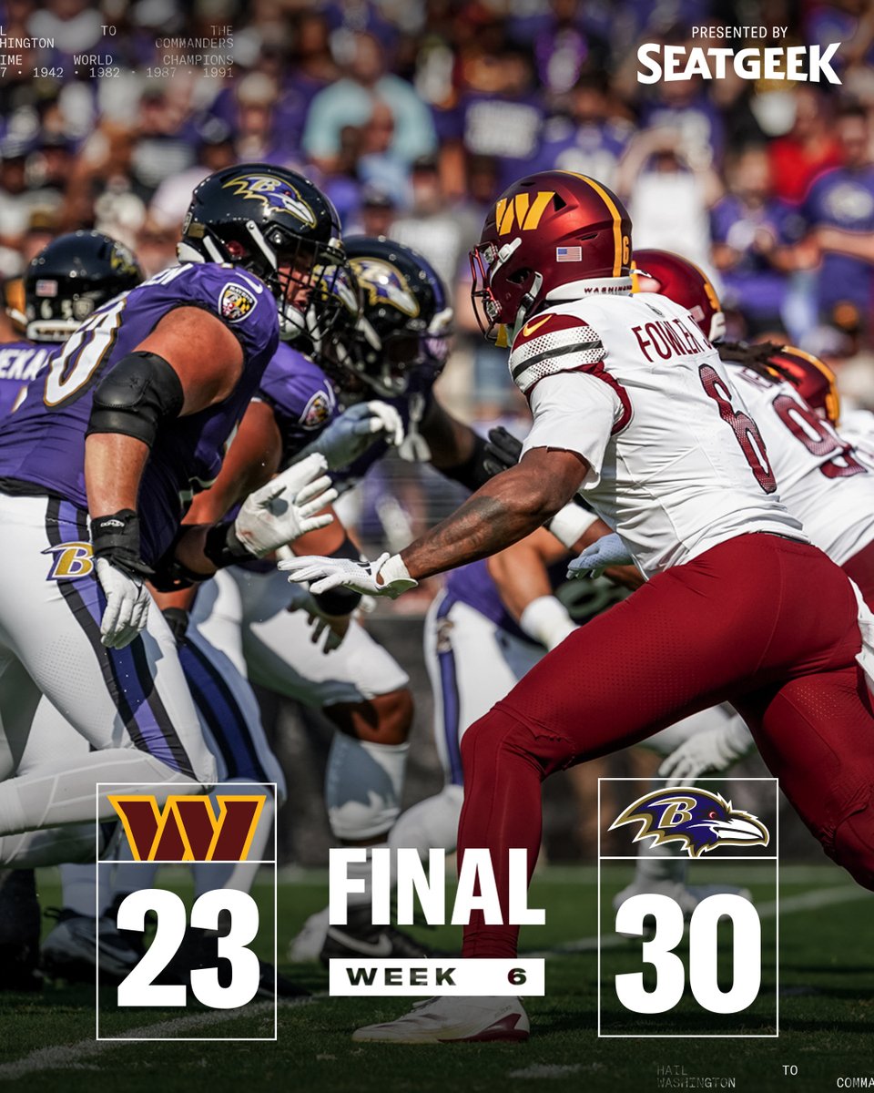 Commanders's tweet image. Fought to the finish

@Seatgeek | #WASvsBAL