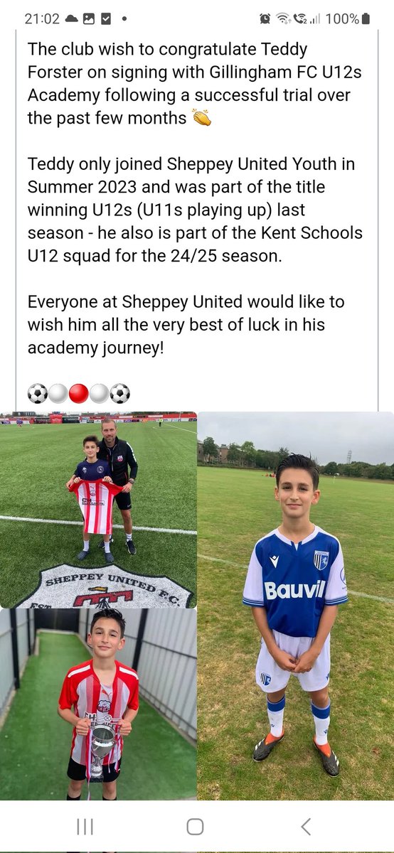 Sheppey United Youth FC. (@fcsheppey) on Twitter photo Huge congratulations to Teddy on signing for <a href="/TheGillsFC/">Gillingham FC</a> after his successful trial period. Go smash it young man, work hard and enjoy the experience. Don't forget us 🤣 <a href="/kentschools_fa/">Kent Schools FA</a> <a href="/KentYouthLeague/">KentYouthLeague</a> <a href="/SwaleSsfa/">Swale Schools FA</a>
⚽️👏👏 Huge congratulations to Teddy on signing for <a href="/TheGillsFC/">Gillingham FC</a> after his successful trial period. Go smash it young man, work hard and enjoy the experience. Don't forget us 🤣 <a href="/kentschools_fa/">Kent Schools FA</a> <a href="/KentYouthLeague/">KentYouthLeague</a> <a href="/SwaleSsfa/">Swale Schools FA</a>
⚽️👏👏