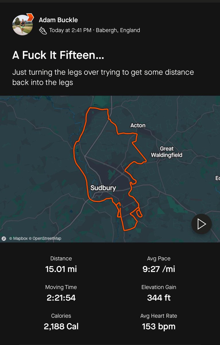 Bimble round the neighbourhood… why is every mile past a half tortuous? 😂