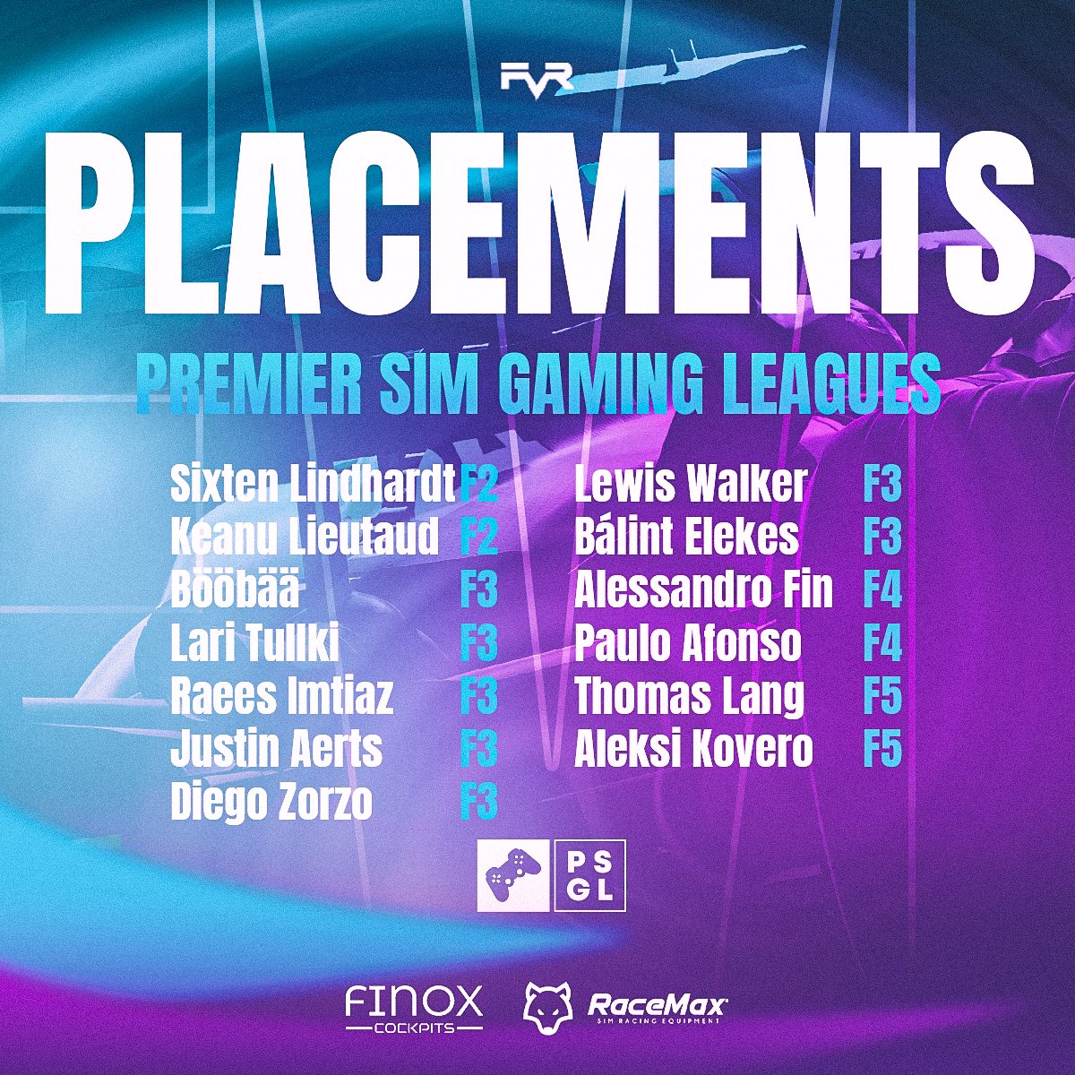 OUR PSGL PLACEMENTS FOR SEASON 38! 

13 of our drivers signed up for <a href="/PremierSimGL/">PSGL</a> S38!