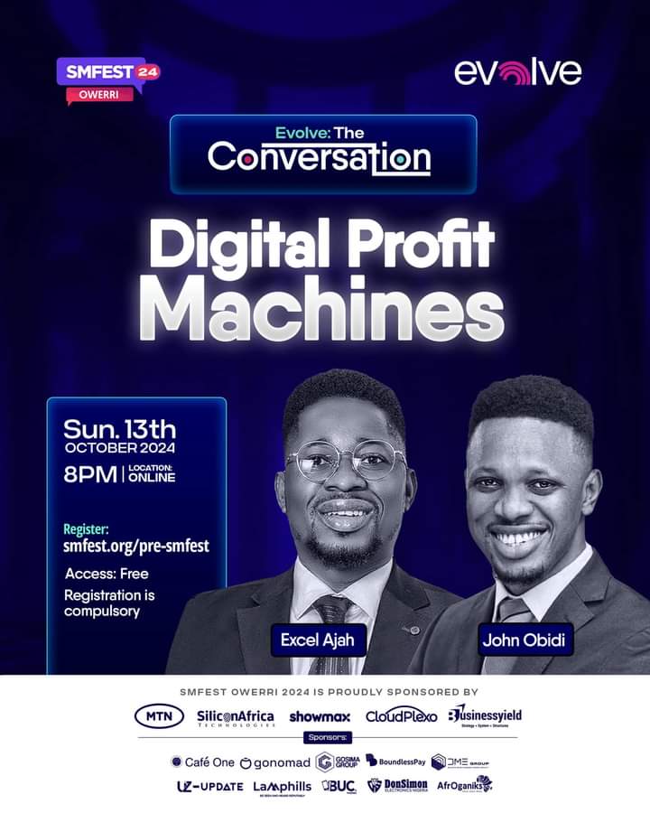 smfest (@smfest_org) on Twitter photo Join <a href="/JohnObidi/">John Obidi</a> and <a href="/excel_ajah/">Ajah Excel</a> tonight for a Pre-SMFEST Conversations.
In a few hours, you’ll learn the basics on how to create Digital Profit Machines that will earn you money, passively.
Register at smfest.org/pre-smfest
#smfest #smfestowerri #smfestowerri2024 Join <a href="/JohnObidi/">John Obidi</a> and <a href="/excel_ajah/">Ajah Excel</a> tonight for a Pre-SMFEST Conversations.
In a few hours, you’ll learn the basics on how to create Digital Profit Machines that will earn you money, passively.
Register at smfest.org/pre-smfest
#smfest #smfestowerri #smfestowerri2024