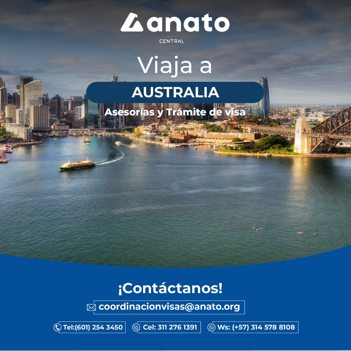 AnatoCentral's tweet image. El Capítulo Central presta el servicio de asesoría especializada en trámites de visas.

Contáctanos:

Correo: coordinacionvisas@anato.org
Tel: 601 254 3450
Cel: 311 276 1391
Ws: 314 578 8108

#visas #visaaustralia #Australia
