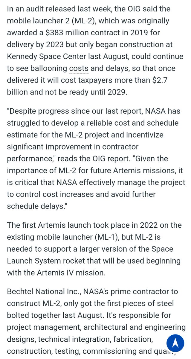 Your reminder that Bechtel will need $2.7 billion and until 2029 to make a launch tower that can't catch rockets with chopsticks