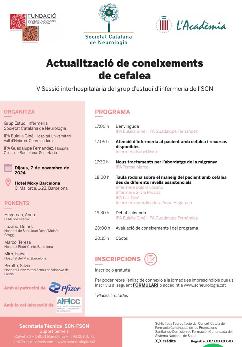 Jornada de actualización en cefalea. Abordaje enfermero. Día 7 de noviembre. L'Academia
<a href="/AIFICC/">AIFICC</a> <a href="/CAMFiC/">🌳CAMFiC</a> <a href="/icscat/">ICS. Generalitat</a>