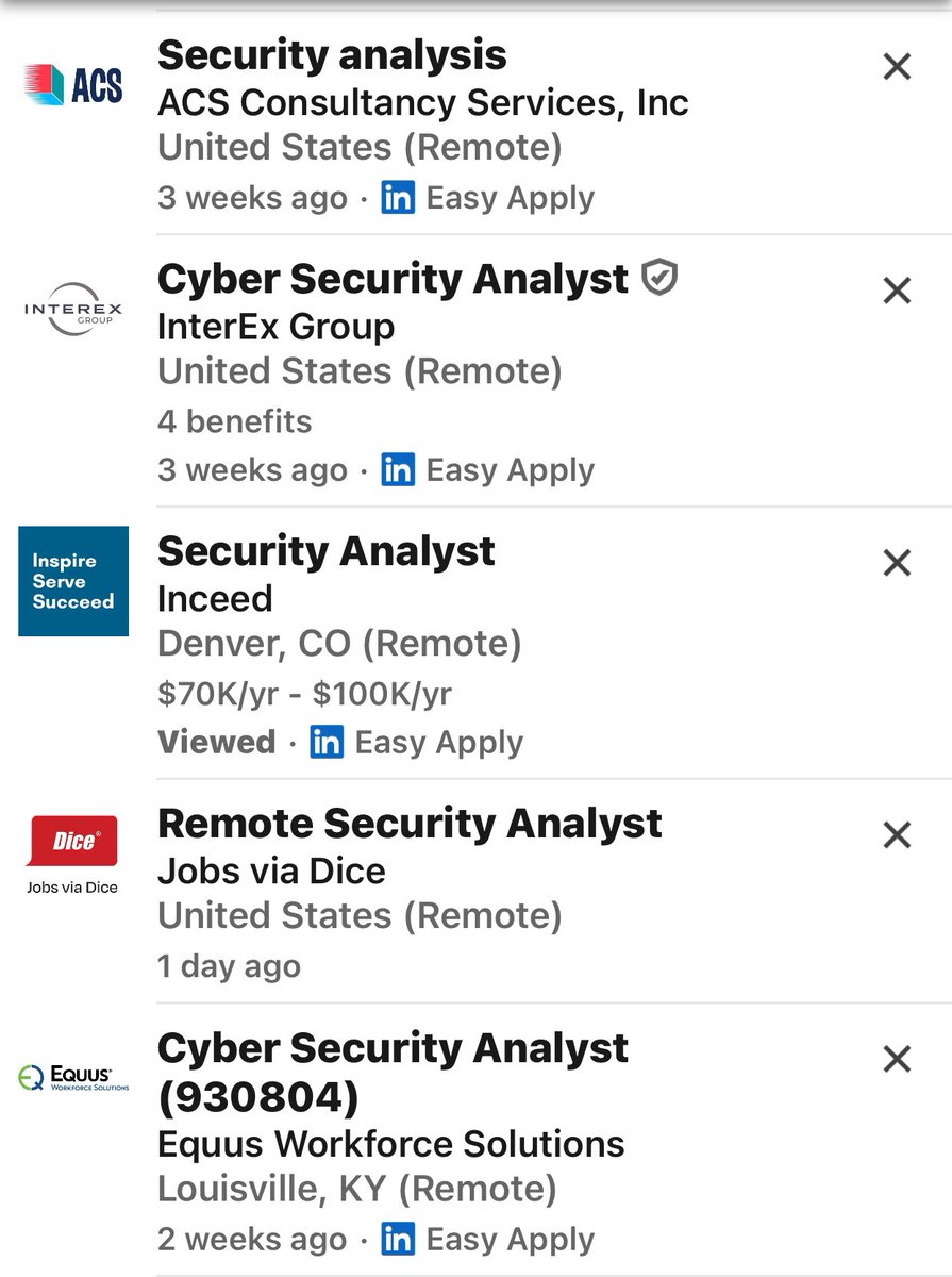 d4rk_Intel's tweet image. Simple cybersecurity job search parameters:
1. Go on @LinkedIn
2. Navigate to the Job icon as demonstrated in the video
3. Type your ideal job - e.g, Entry
Level Remote Cybersecurity Analyst
4. Choose your preferred job location
5. Scroll down, select & apply