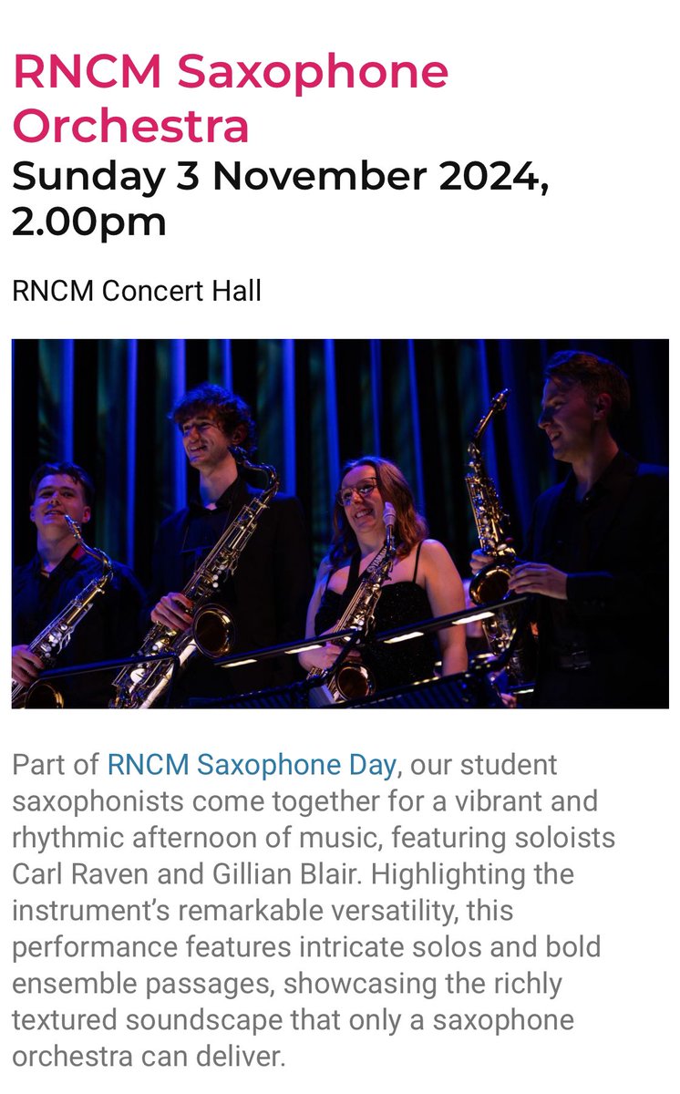Gillian Blair (@gilly_blair) on Twitter photo It’s 3 weeks to go until the <a href="/rncmlive/">Royal Northern College of Music</a> Saxophone Day & I’m so looking forward to performing @andyscottmuso’s double concerto ‘Tjuonavagge’ with <a href="/carlravensax/">carlraven</a> and the RNCM Saxophone Orchestra, directed by @RobBucklandSax 🎷🎷
Get your tickets here: rncm.ac.uk/festivals/rncm… It’s 3 weeks to go until the <a href="/rncmlive/">Royal Northern College of Music</a> Saxophone Day & I’m so looking forward to performing @andyscottmuso’s double concerto ‘Tjuonavagge’ with <a href="/carlravensax/">carlraven</a> and the RNCM Saxophone Orchestra, directed by @RobBucklandSax 🎷🎷
Get your tickets here: rncm.ac.uk/festivals/rncm…