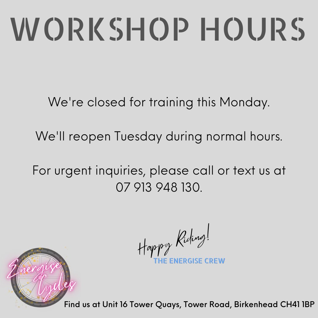 We are closed for training this Monday.