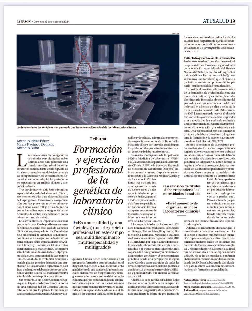 <a href="/aebm_ml/">AEBM-ML</a> <a href="/aefa_es/">AEFA</a> <a href="/SEQC_ML/">SEQC_ML</a> <a href="/sanidadgob/">Ministerio de Sanidad</a>  <a href="/Celiagg/">Celia Gomez</a> <a href="/FFOMC/">Fund. Formación OMC</a> <a href="/TomasCoboCastro/">Tomás Cobo Castro</a> 
La Genética, lo que ya está resuelto y lo que queda por resolver.
La perspectiva desde las Sociedades Científicas de Análisis y Bioquímica