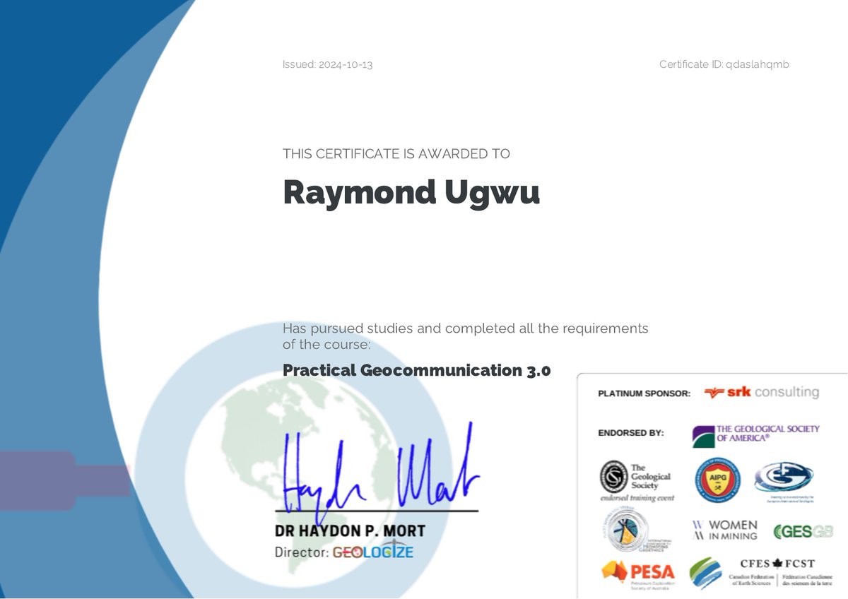 I am delighted to have completed this program  @Geologize Ltd. #Geoscience #communication