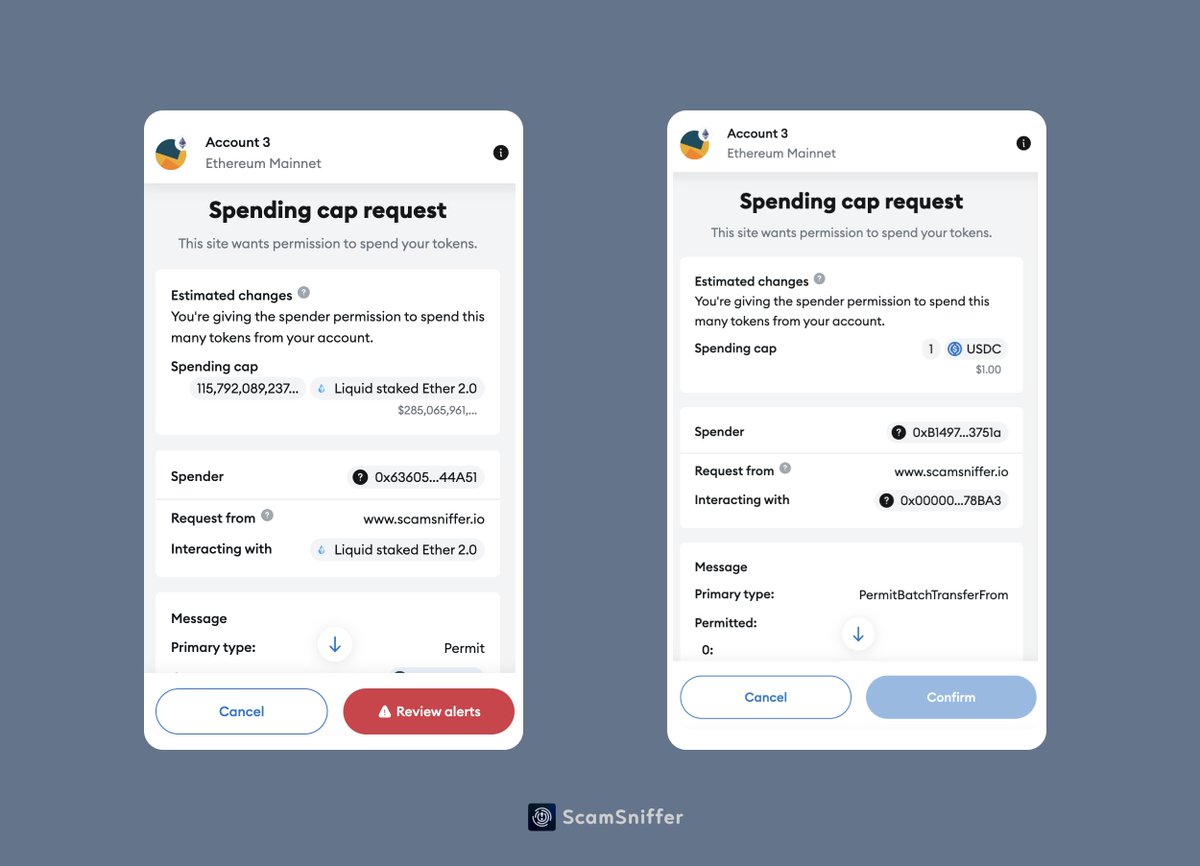 realScamSniffer's tweet image. Just noticed MetaMask has improved the readability of Permit and Uniswap Permit2 signatures, helping users clearly recognize these approvals.

Make sure to update your MetaMask to the latest version! 🔄🦊