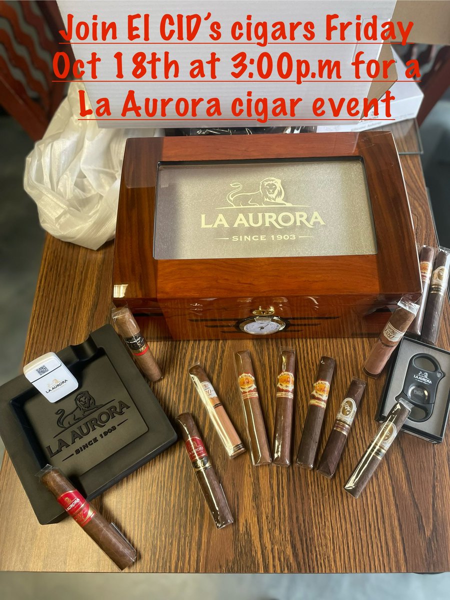 SophiaM41298966's tweet image. Join El CID’s  #cigars Friday October 18th at 3:00p.m for a La Aurora  # cigar event don’t miss out on the deals swag and a chance to win this  #humidor  #laauroracigars #laauroracigarevent #elcidscigarshop #elcidscigars #elcidscigars #elcidstobacco #elcids #sophiassmokes