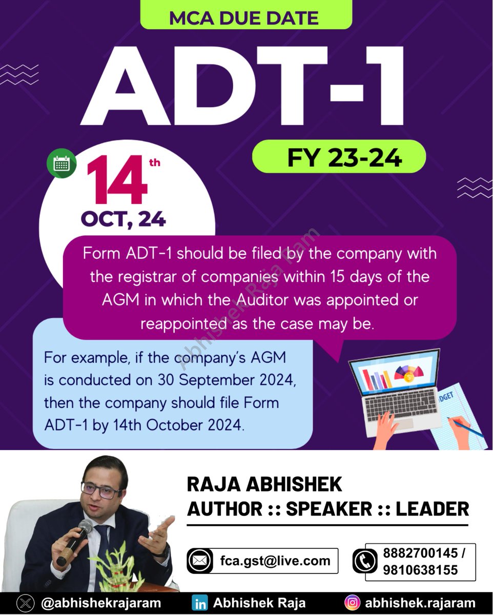 GstPanacea's tweet photo. MCA Due Date
ADT-1 FY23-24
#MCADueDate #ADT1Filing #FormADT1 #CompanyCompliance https://t.co/i7wGvXbG7K