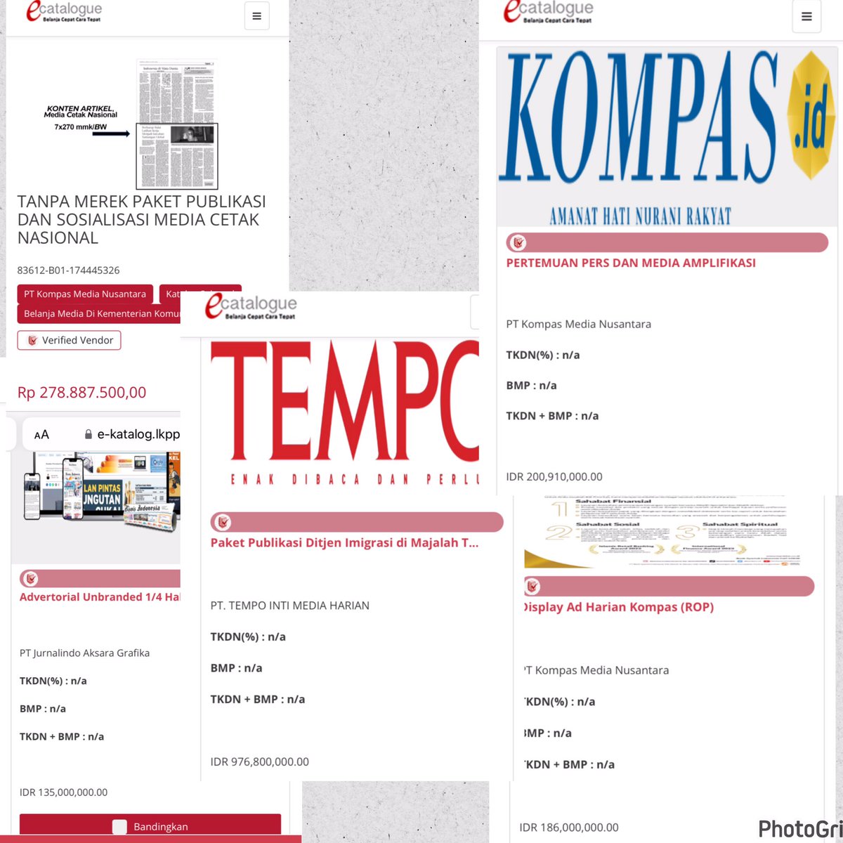 shintaeffendi's tweet photo. Coba cek sendiri e-katalog LKPP, memang ada yg 'berbau 10th' rezim. 🤷‍♀️
Dan memang sering pakai media u/ 'sosialisasi' termasuk 'buzzer' u/TT -X. 
Special rate kegiatan tertentu siapapun bs minta ke media manapun. 
Sy pribadi msh pny email2 ratecard TV 😌
https://t.co/MJjbdV9uDy https://t.co/6BuvJaPMHe