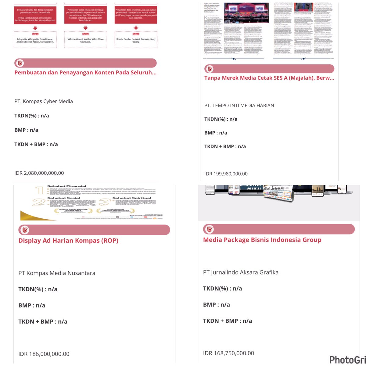 shintaeffendi's tweet photo. Coba cek sendiri e-katalog LKPP, memang ada yg 'berbau 10th' rezim. 🤷‍♀️
Dan memang sering pakai media u/ 'sosialisasi' termasuk 'buzzer' u/TT -X. 
Special rate kegiatan tertentu siapapun bs minta ke media manapun. 
Sy pribadi msh pny email2 ratecard TV 😌
https://t.co/MJjbdV9uDy https://t.co/6BuvJaPMHe