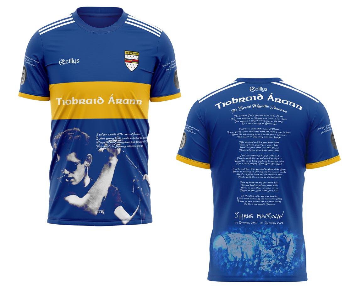 SRoversGAA's tweet image. We are thrilled to announce a brand new addition to our store. After the overwhelming success of the original Shane MacGowan jerseys, we&apos;ve had many requests for a Tipperary version, and we&apos;re excited to say that it&apos;s finally here. shannonroversclubstore.myshopify.com