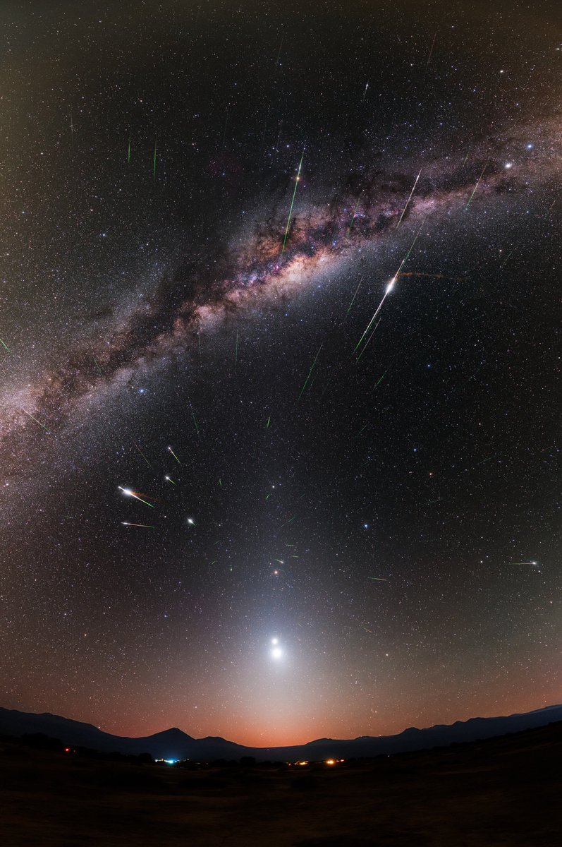 Meteor shower, Venus, Jupiter, Mars, Saturn and Milky Way