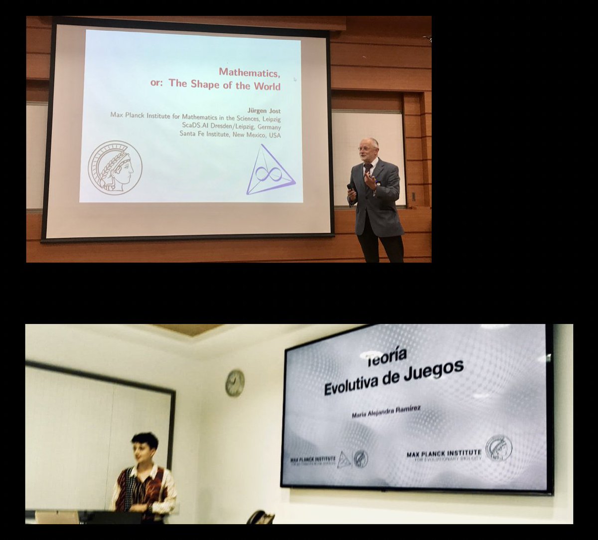 Wonderful celebration of the 60th Anniversary of the Mathematics  degree <a href="/Uniandes/">Uniandes</a> with (one of ) my supervisor (s) Prof. Jost ! 🎂🥳

Really happy to talk about Evolutionary Game Theory <a href="/CienciasUAndes/">CienciasUniandes</a> . Amazing discussions with the most beautiful landscape #CienciaCriolla 🇨🇴 🏞️