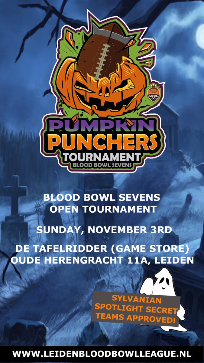 Only 20 days to go and we’ll start punching those pumpkins!

Don’t forget to register a team for this years Pumpkin Punchers! This time the Sylvanian Spotlight Secret Teams will be approved!

Tourplay.net tourplay.net/en/blood-bowl/…

#bloodbowl #bloodbowlsevens  #LBBL
