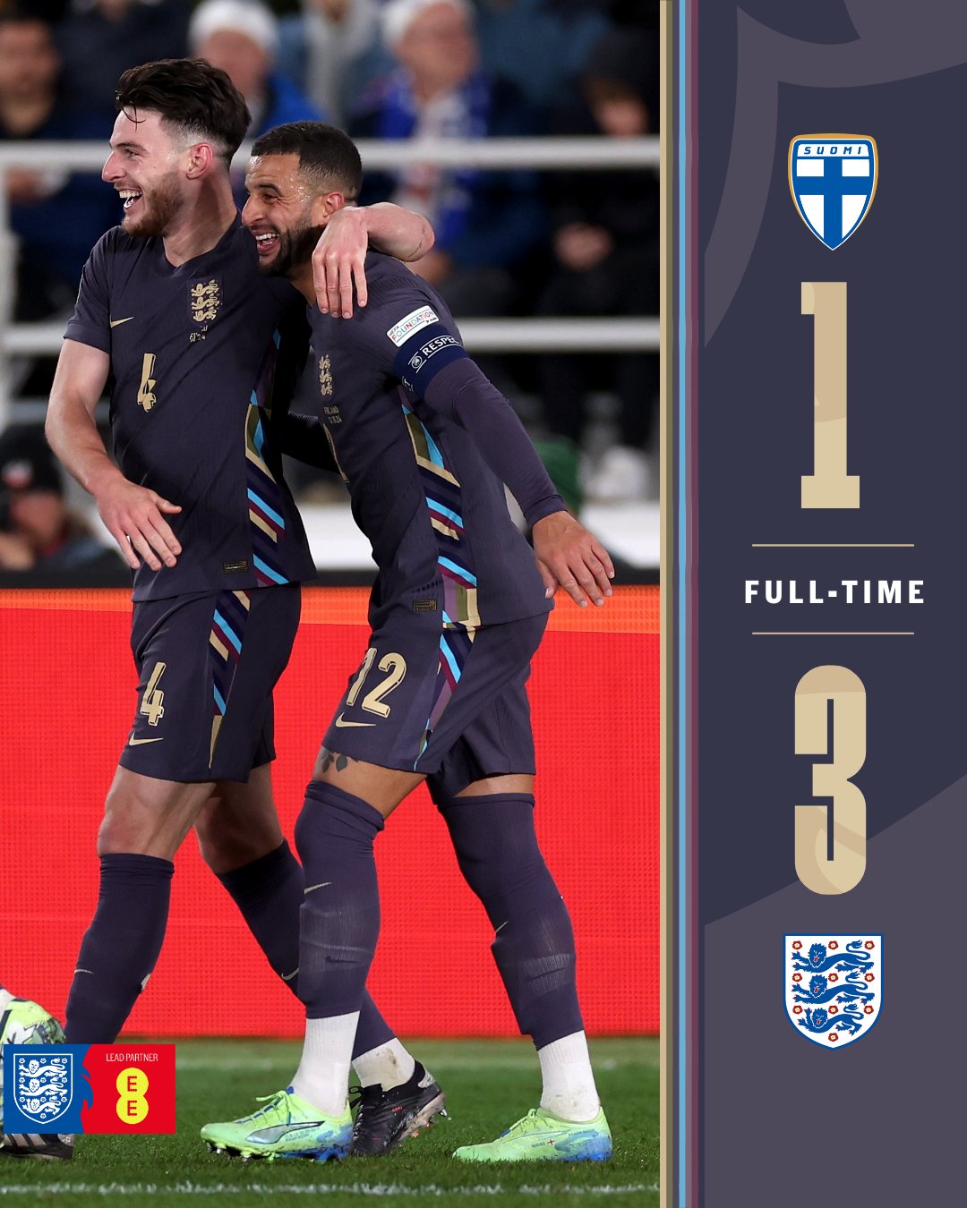 Full-time: Finland 1-3 England