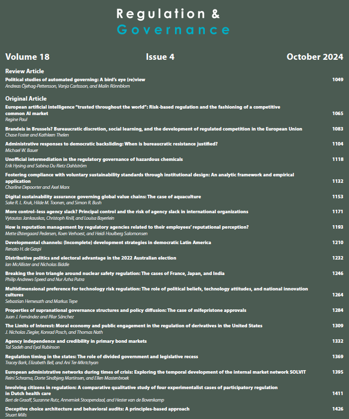 RegGov_journal's tweet photo. 📢Check out the new issue of Regulation &amp; Governance! 
Issue 4 (Volume 18) is now available online here: https://t.co/oVgik8YEzm 
#RegGov @WileyPolitics https://t.co/gKqNHTVhPg