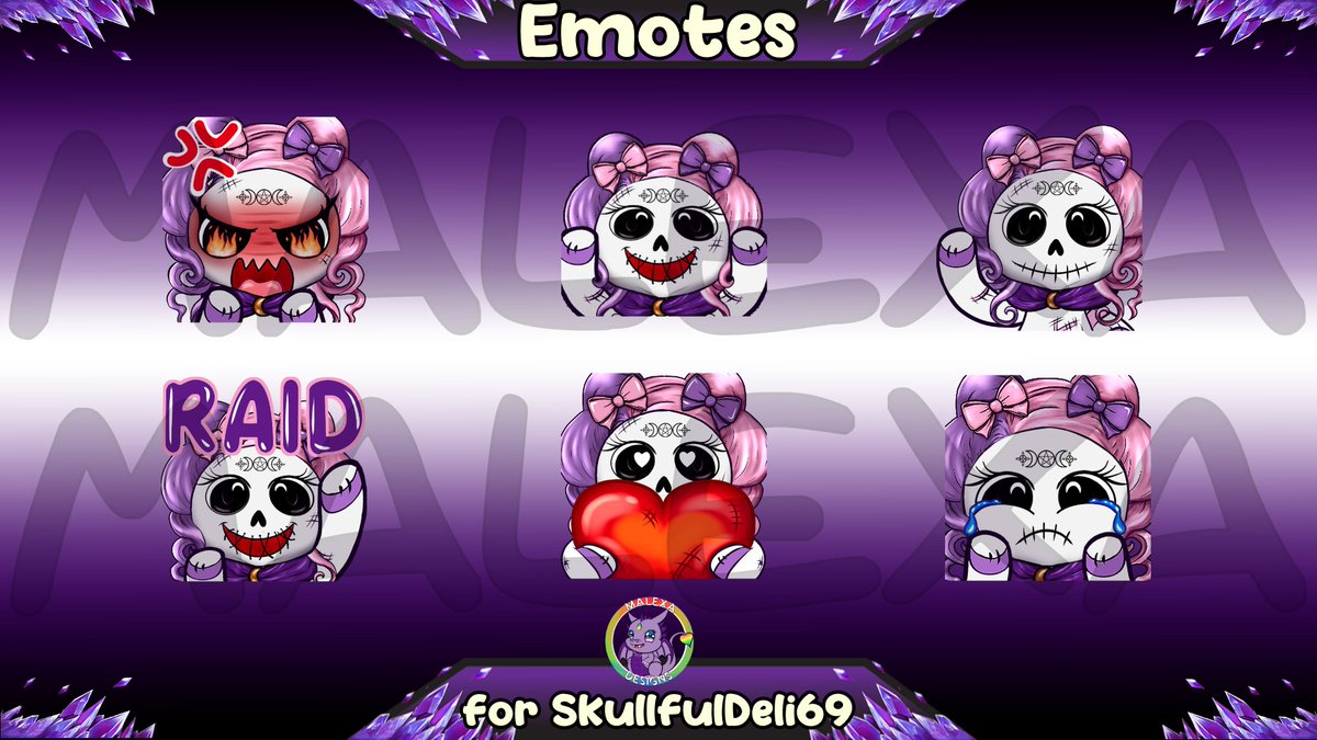 @skullfuldeli69 commission #emotes #voodoodoll #custommade #commissionart #commissionsopen #twitchstreamer #twitchartist #kofishop #etsyshop #pink #purple