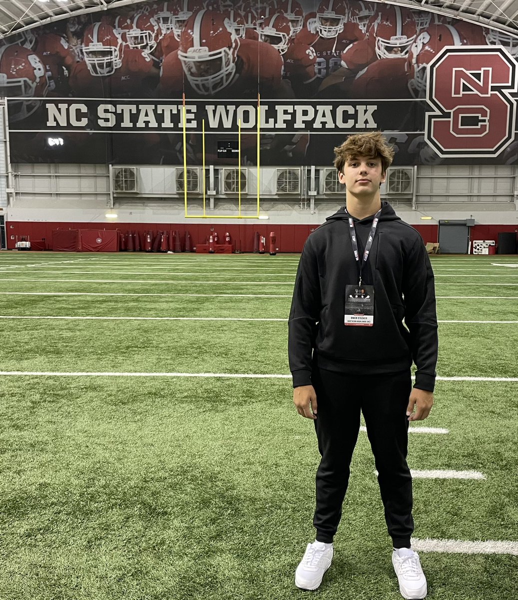 Owen Stecker (@owenstecker) on Twitter photo Had a great visit to <a href="/PackFootball/">NC State Football</a> yesterday. Loved the amazing atmosphere and energy! Thank you <a href="/CoachJDWhite/">Jackson White</a> for the invitation and the great conversation.
<a href="/coachdcord/">Dave Cord</a> <a href="/NHighlandsFB/">Northern Highlands Football</a> <a href="/HKA_Tanalski/">Adam</a> Had a great visit to <a href="/PackFootball/">NC State Football</a> yesterday. Loved the amazing atmosphere and energy! Thank you <a href="/CoachJDWhite/">Jackson White</a> for the invitation and the great conversation.
<a href="/coachdcord/">Dave Cord</a> <a href="/NHighlandsFB/">Northern Highlands Football</a> <a href="/HKA_Tanalski/">Adam</a>