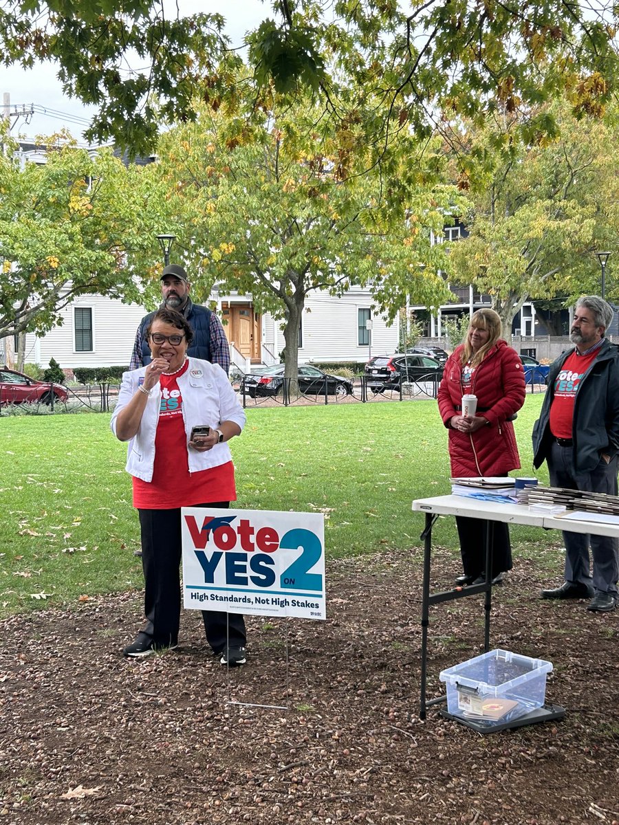 PrincessRMoss's tweet photo. On behalf of @NEAToday, I’m in Cambridge today with @massteacher educators and community partners to get out the vote for Question 2.  The high-stakes nature of the MCAS exam has to end-vote Yes on 2! https://t.co/qgdDBIAWIg