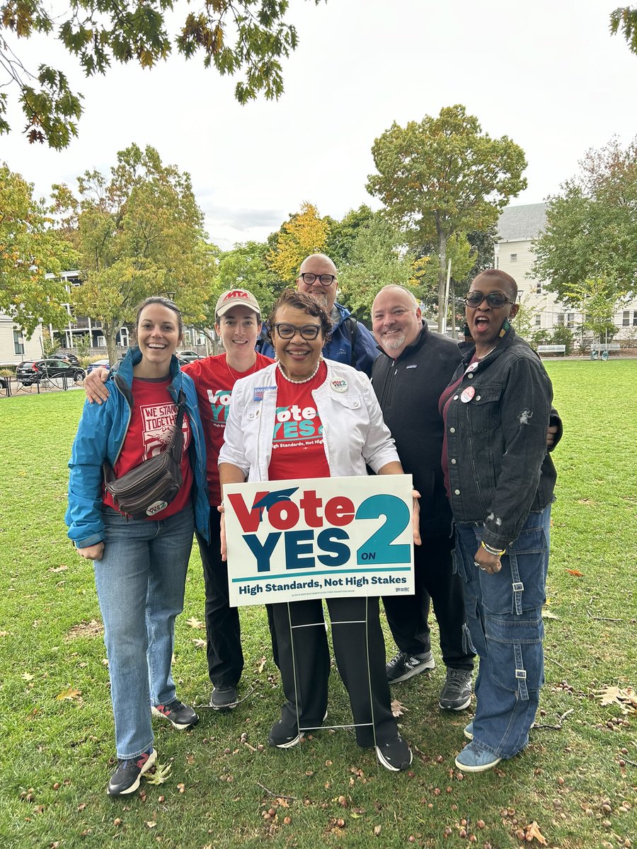 PrincessRMoss's tweet photo. On behalf of @NEAToday, I’m in Cambridge today with @massteacher educators and community partners to get out the vote for Question 2.  The high-stakes nature of the MCAS exam has to end-vote Yes on 2! https://t.co/qgdDBIAWIg