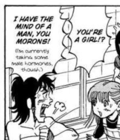 @naru_kamis the author even said this in an interview which is smth to think abt. there's also a trans man character by the end of the manga (it was unfortunately never finished) so thats also smth to think abt. but ppl without reading comprehension argue that she's a crossdresser bc