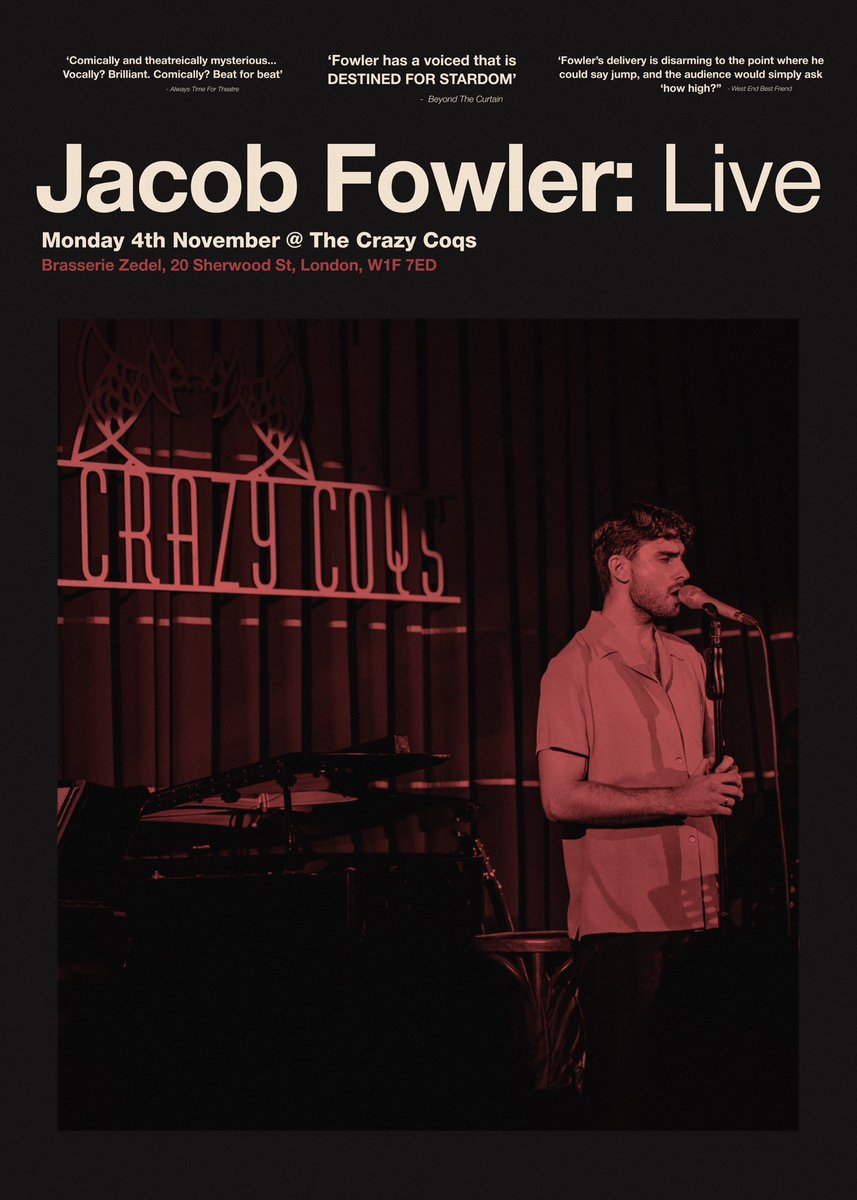 I am so excited to be performing my next solo show <a href="/CrazyCoqs/">Crazy Coqs</a> on November 4th.