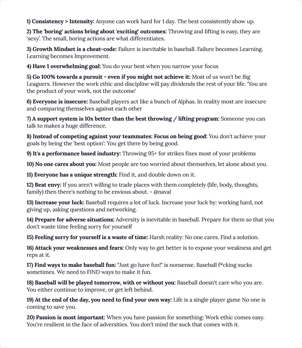 20 Lessons from 6 years of Professional Baseball: