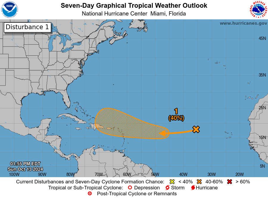 weatherjamaica's tweet photo. CODE ORANGE! The U.S. National Hurricane Center has stated that the chances of tropical storm or hurricane development across the Caribbean during the next seven days have increased. Jamaicans should stay alert just in case. Nadine is imminent. https://t.co/vlnDUs2w0n