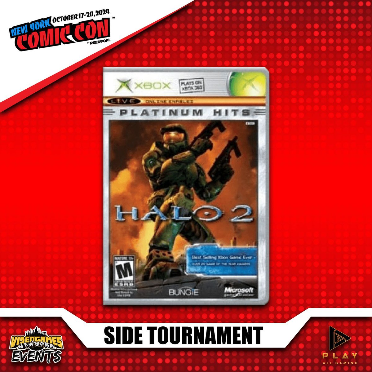 VideoGamesNYC's tweet image. We've mentioned all of the 4 main tournaments for #NYCC this year, here are side tournaments for Thursday!
12PM - Naruto x Baruto Connections (PS4)
2PM - Soul Calibur 2 (GameCube)
7PM - Halo 2 (Xbox)

Brought to you by: @VGNYevents @PlayAllgaming #VGNYevents @NY_Comic_Con #NYCFGC