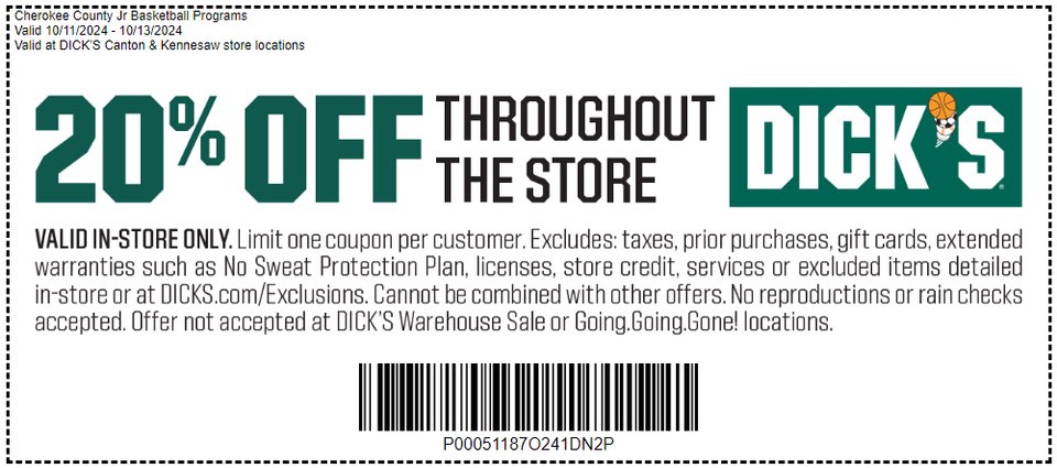 Today is the last day to get 20% off at Dick’s Canton and Kennesaw locations.