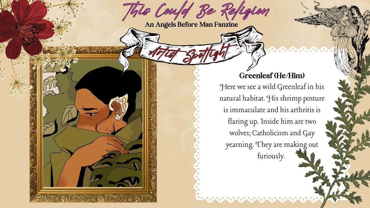 This Could Be Religion || An Angels Trilogy Zine (@angelszines) on Twitter photo 💐Contributor Spotlight💐
You can always count on <a href="/thegreenlaut/">✷🗡️ greenleaf 🌿✷</a> for an extra dose of gay Catholic yearning with his immaculate art🪽 💐Contributor Spotlight💐
You can always count on <a href="/thegreenlaut/">✷🗡️ greenleaf 🌿✷</a> for an extra dose of gay Catholic yearning with his immaculate art🪽