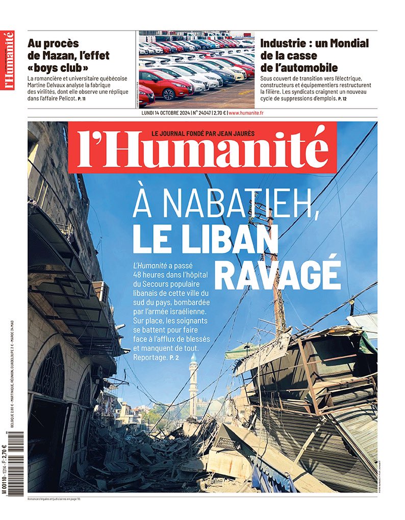 L’Humanité du 14 octobre : à Nabatieh, le Liban ravagé 

📰 humanite.fr