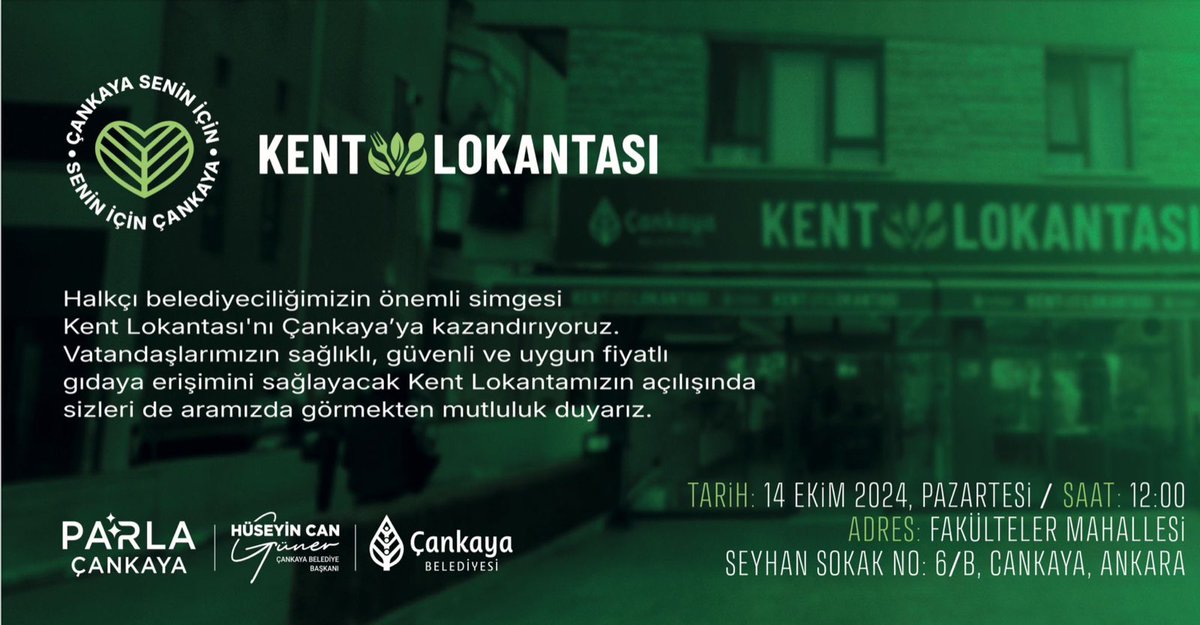 📣 Yarın Kent Lokantamızı Açıyoruz

Vatandaşlarımızın uygun fiyata sağlıklı beslenmesi için hayata geçirdiğimiz Kent Lokantası, söz verdiğimiz gibi, yarın Cebeci semtimizde açılıyor.