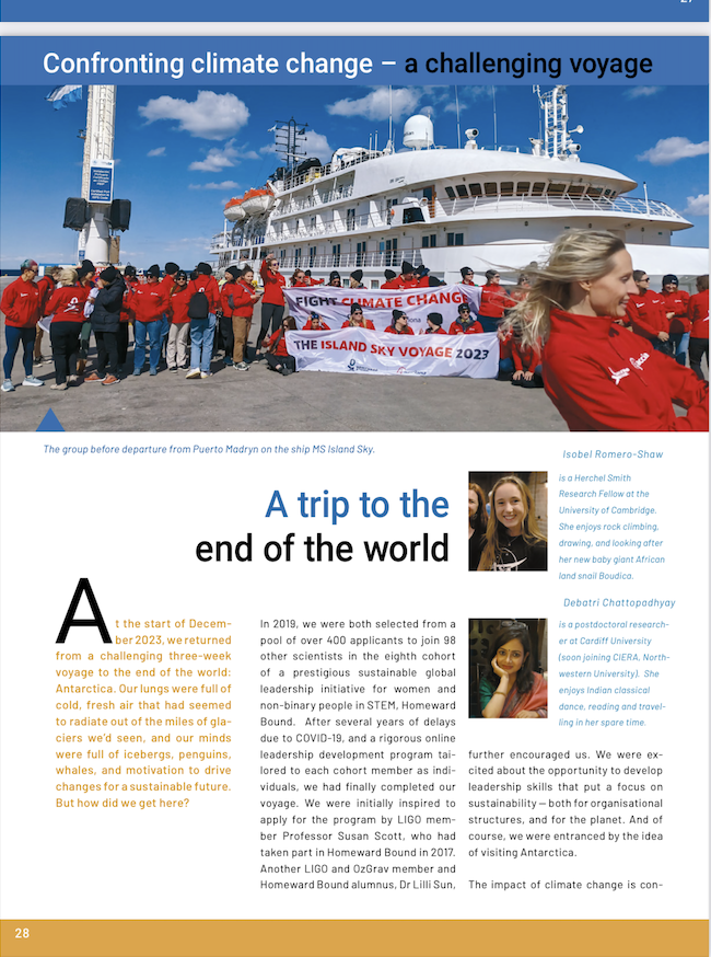 c_debatri's tweet photo. "A Trip to the end of the world" : 
 @astrobel_rs and my journey to Antarctica with
@HomewardBound16 on @LIGOMagazine! A massive thanks to @hannahmidd8 and @KoPenny_
for all the edits 💙 Link: https://t.co/ajab2R707n💙    
@LIGO @LIGOIndia @ARC_OzGRav @cardiffuni @GravityCardiff https://t.co/3tpYHZ23W5