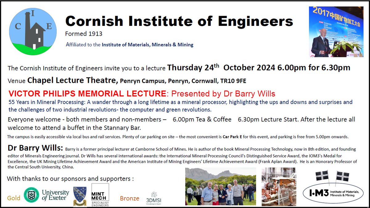 MEI Conferences (@mei_conferences) on Twitter photo <a href="/barrywills/">MEI's Barry Wills</a> will be delivering the Cornish Institute of Engineer's Victor Philips Memorial Lecture at the <a href="/CambSchMines/">Camborne School of Mines, University of Exeter</a> on Thursday 24th October 👉thecornishinstituteofengineers.com/lecture-progra… <a href="/barrywills/">MEI's Barry Wills</a> will be delivering the Cornish Institute of Engineer's Victor Philips Memorial Lecture at the <a href="/CambSchMines/">Camborne School of Mines, University of Exeter</a> on Thursday 24th October 👉thecornishinstituteofengineers.com/lecture-progra…