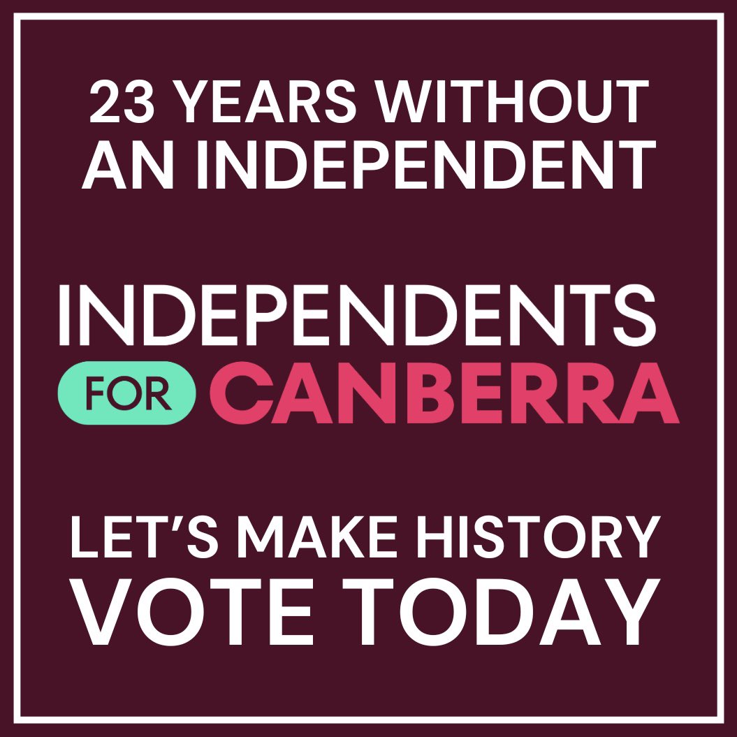 Vote for ALL Independents for Canberra candidates before any of the three major parties if you want to see independents elected in this year's ACT Election.

independentsforcanberra.com