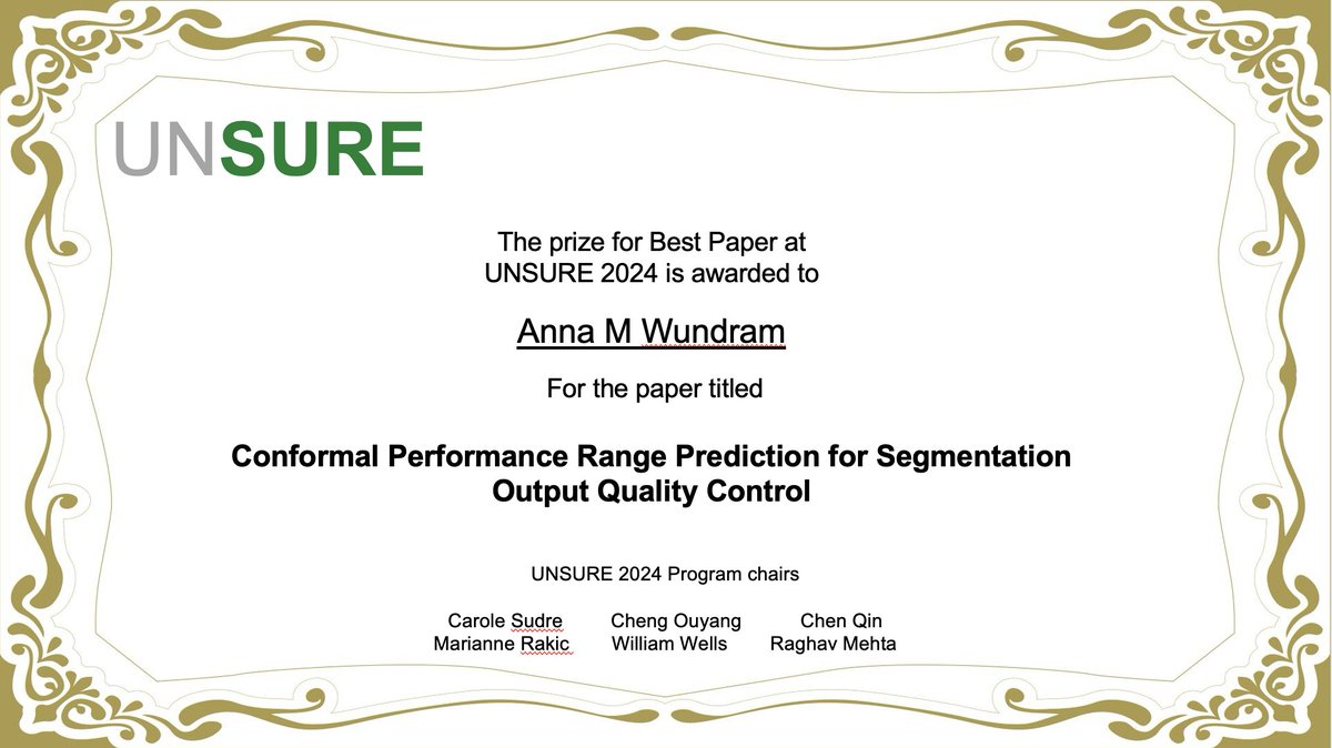 UNSURE_Workshop's tweet image. Thank you to everyone who attended #UNSURE2024 in Marakkech #MICCAI2024. Both the oral and poster sessions were full of crowds.
Congratulations to @AnnaMWundram and @GutweinSimon for winning the best paper awards.
Looking forward to seeing everyone in Daejeon at #MICCAI2025.