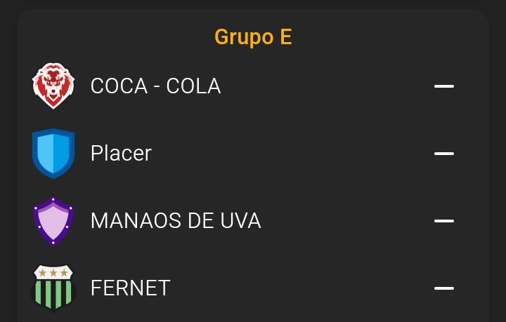 laser_medible's tweet photo. GRUPO E:
COCA COLA🔴⚪ @ColaCocaFc
PLACER🔷🔷
MANAOS DE UVA🟣🟣 @Lukaii777 @ManaosDeUvaFB
FERNET⚫🟢 @CAFernetcba https://t.co/1lwlgg73KE