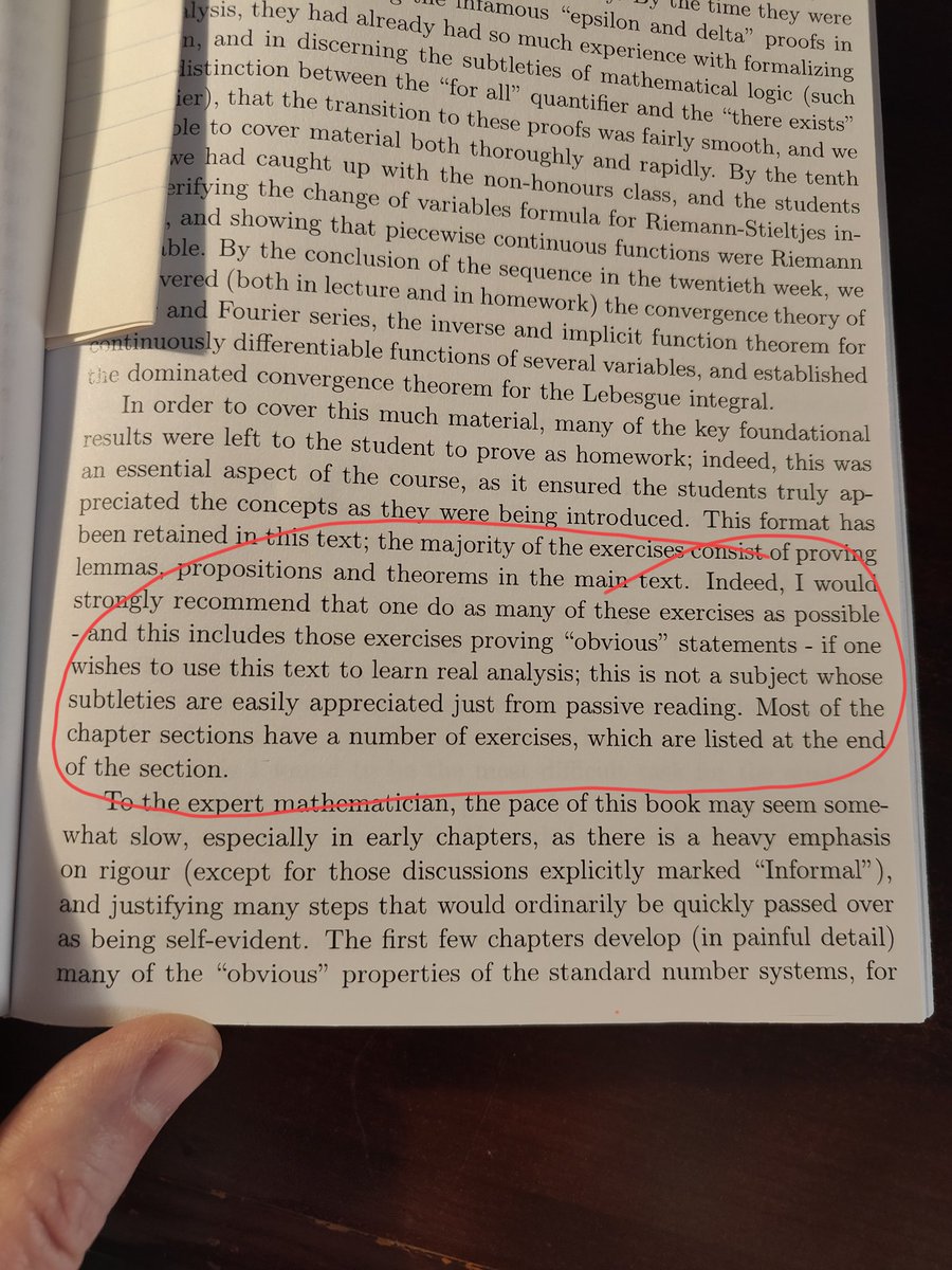 Terence Tao is so right... You can't just casually read a math book hoping you will learn anything... You actually have to sit down with a pen and paper, roll up your sleeves, turn your phone off and do the grind.