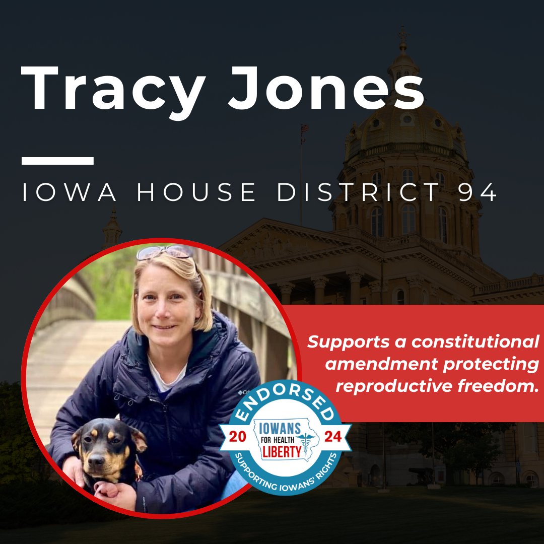 Tracy Jones is a union advocate and passionate fighter for #HealthcareFreedom. We proudly endorse her for #Iowa House District 94!

🔗 Learn more and support the work of #IA4HL iowans4healthliberty.com/donate-to-supp…

#Vote2024 #VoteIowa