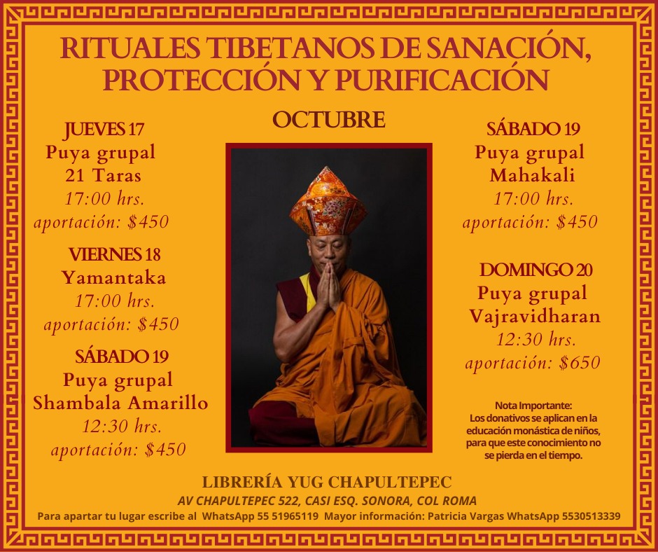 libreriayug108's tweet photo. Te invitamos a las ceremonias budistas que tendremos en octubre. A cargo de Geshe Tenzin Khenrab, experto en rituales que invocan energías divinas que purifican, dan paz y cortan karmas negativos.
#budismo #mantras
WhatsApp 55 51965119 https://t.co/NwgnCC8Kif