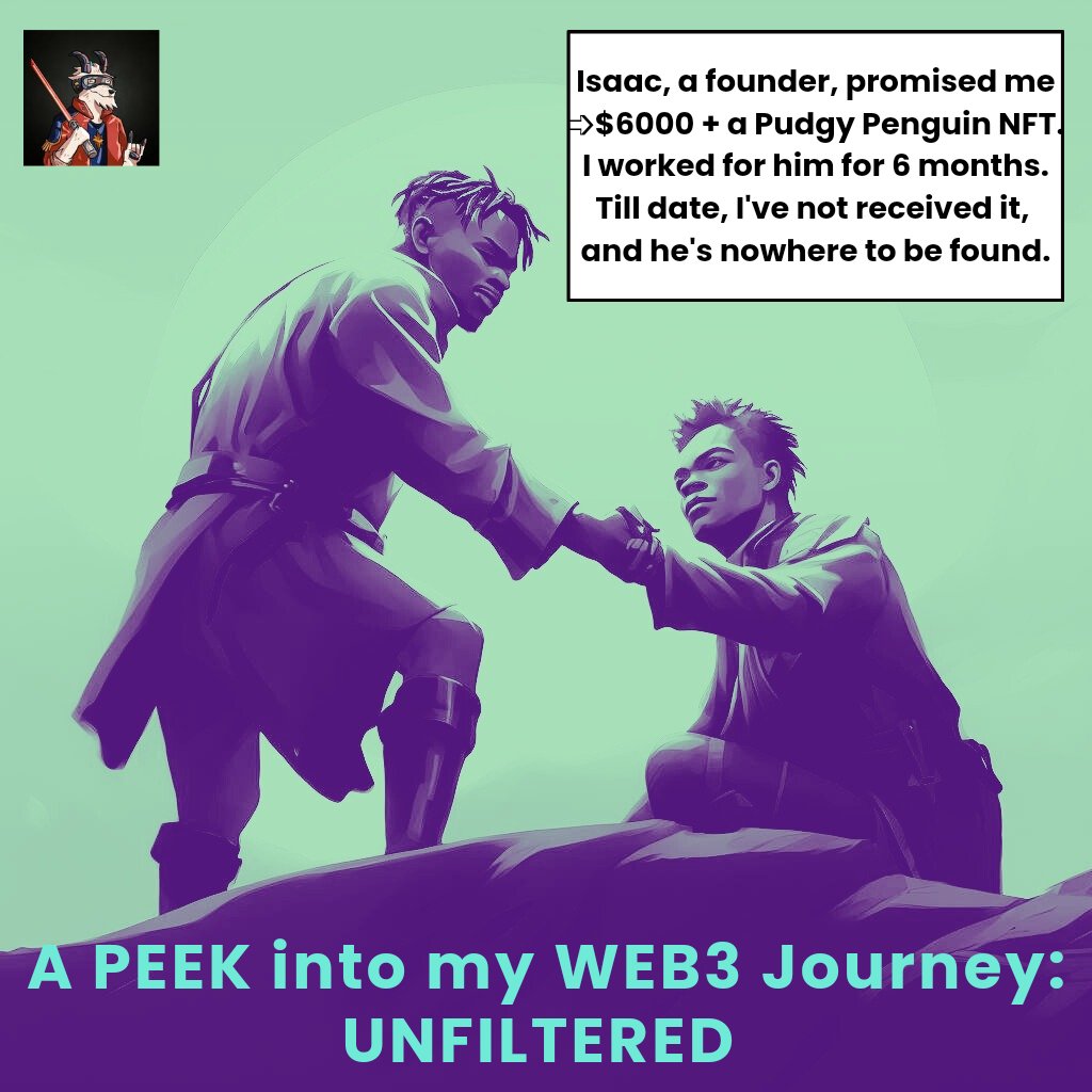 DUKETHAGREAT's tweet image. My first big win in WEB3 was $6000,one that never touched my wallet.

I helped a Dev, Isaac build a 10k+ NFT community on DISCORD from scratch.

My expectation: $6000 + a Pudgy Penguin NFT.

Reality: Mint day never came,Dev vanished!

This is my story, unfiltered 👇🏿