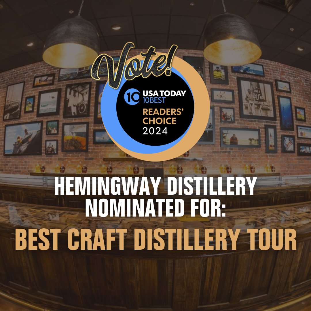 Final chance to vote! 🗳️ Help Hemingway Distillery win Best Craft Distillery Tour in the USA TODAY@10Best Readers' Choice Awards! Voting ends tomorrow at 11:59 PM EDT. Cast your vote from multiple devices! 🙌bit.ly/4gAQDlZ#VoteNow #CraftDistillery #HemingwayDistillery